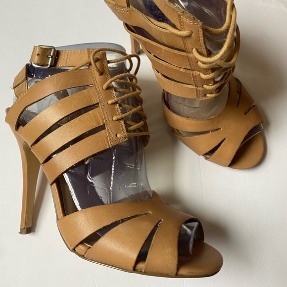 Shoemint Elizabeth Brown Leather/Lace up heel sz 8 - Picture 2 of 9